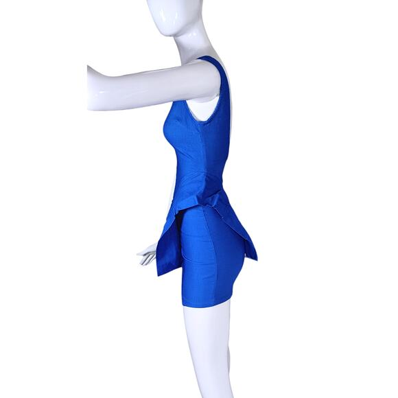 BLVD BLVD Structured Mini Dress Royal Blue Size Small Fitted Peplum Sleeveless - Picture 5 of 10